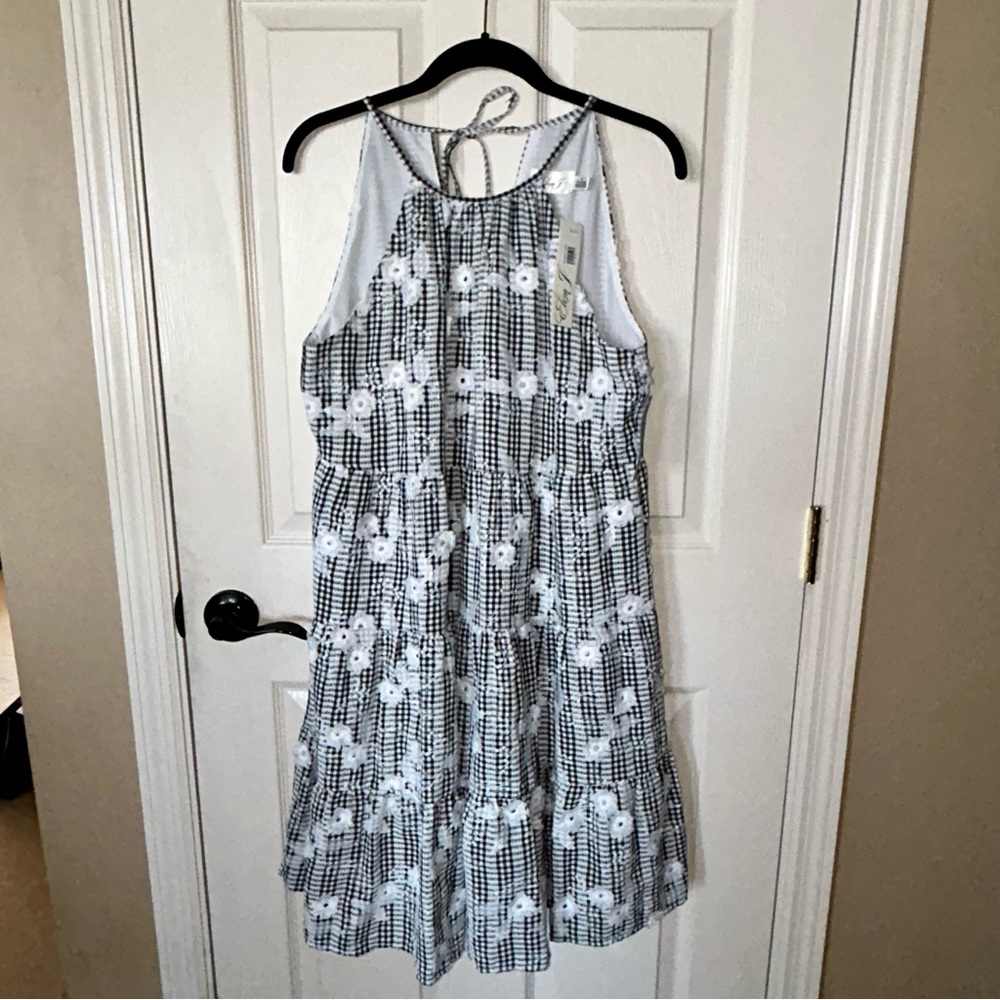 Eliza J Embroidered Floral Gingham Tiered Dress 🌷
